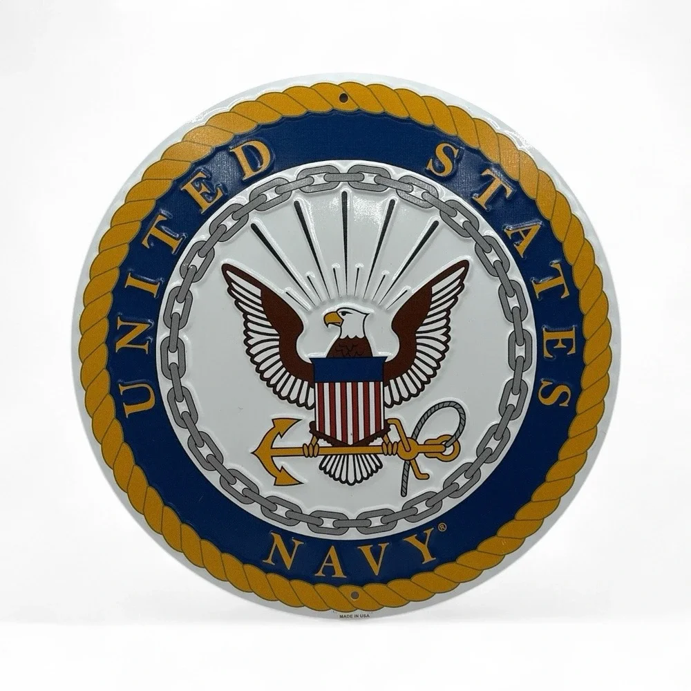 Tags America United States Navy Logo Metal Sign, 12 Inch Round‎ Embossed